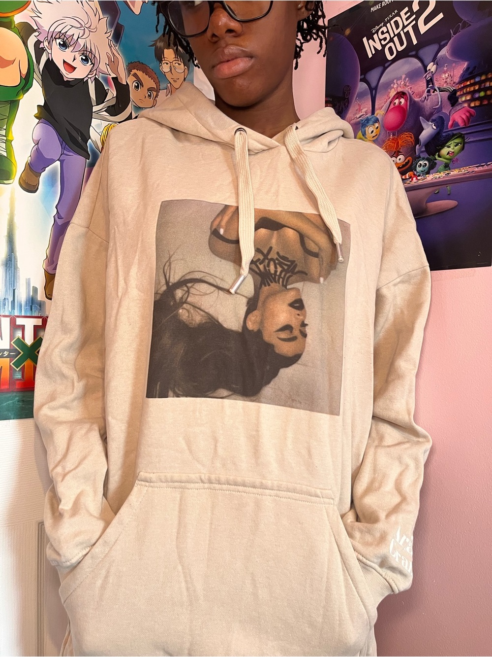 Ariana Grande Merch - Cream Graphic Hoodie - Pullover Pocket Sweatshirt